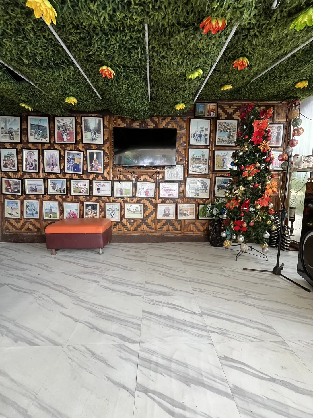 Common area with a photo wall, TV and videoke