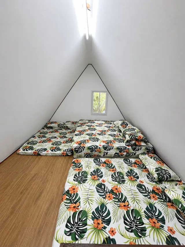 Loft mattresses under the A-frame roof